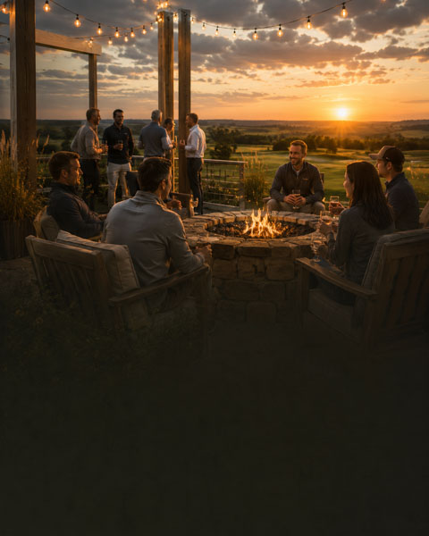 Group gathered outdoors at dusk