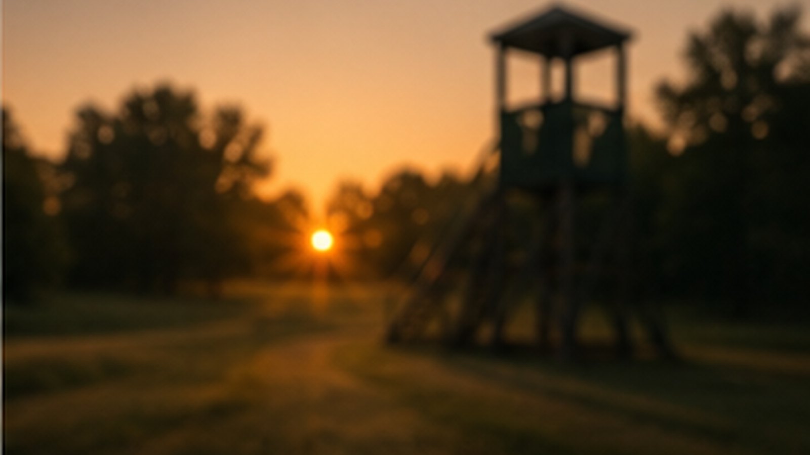 Silhouetted hunting tower at dusk